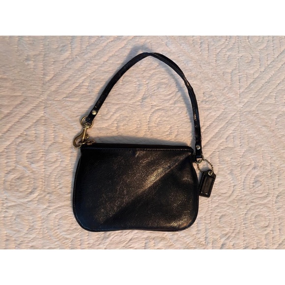 Coach Wristlet Black Gold Hardware Compact Zipper Mini Bag Minimalist Chic - Picture 6 of 7
